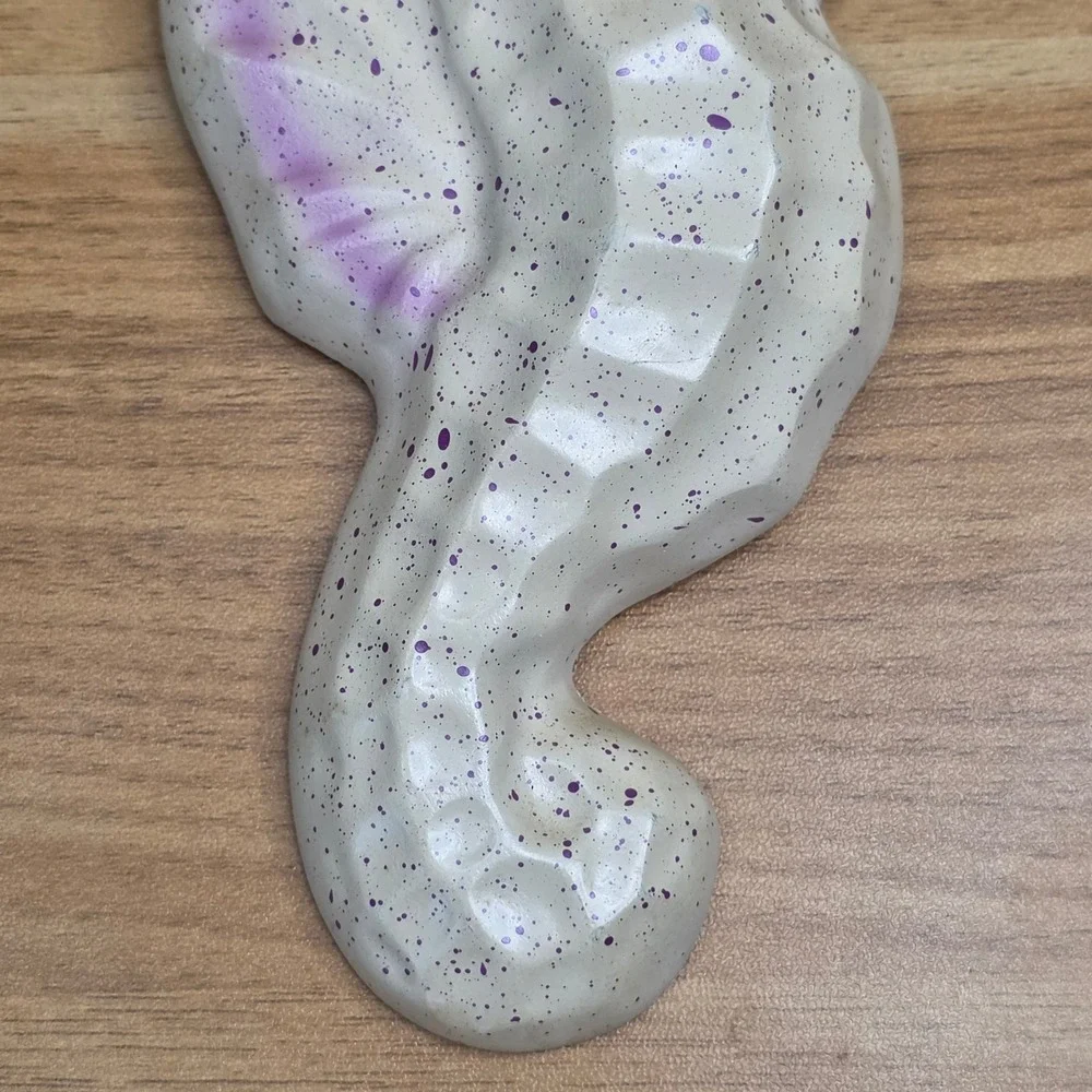Vintage 3 Seahorse MCM Chalkware Wall Decorations Cream and Purple Beach House